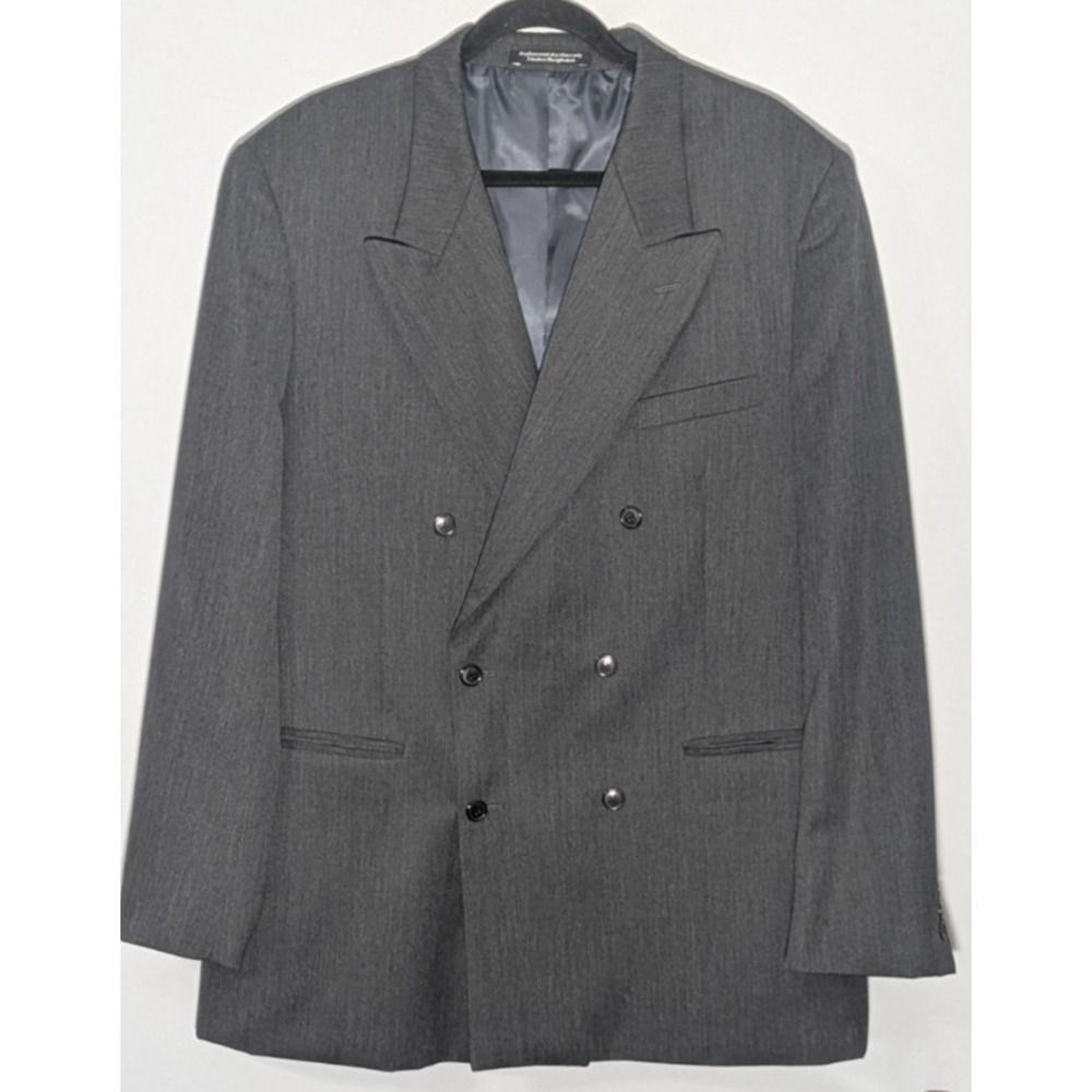 Allyn St. George Vintage Charcoal Gray Worsted Wool Suit Jacket Peak Lapel 44L
